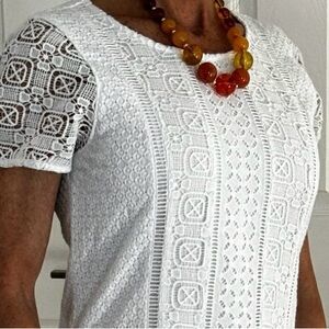 Abercrombie & Fitch White Lace Shift Dress XL Eyelet Crochet Summer Shower NWOT